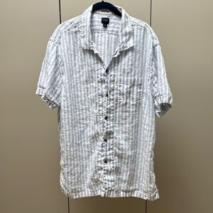 J CREW White Blue Striped Linen Casual Button Down Collared Short Sleeve Shirt